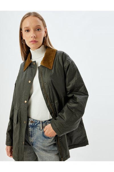 Seasonal Barn Jacket Collar Detailed Buttoned Pocketed Lined Waterproof