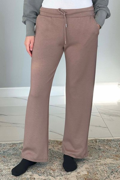 Elastic Waist Pants Look Wide Leg Women's Sweatpants 8015 Mink