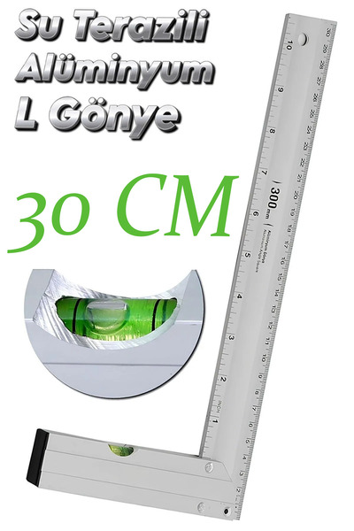 Алуминиумски L-аголник со либела, линијар за заварувачи и столари 300 mm.