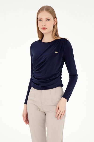 Women's Navy Blue Crew Neck Sweatshirt 50291561-Vr033