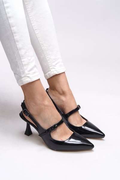 Melilendra Women's Open Back Pointed Toe Stiletto 0012701 Black Patent Leather