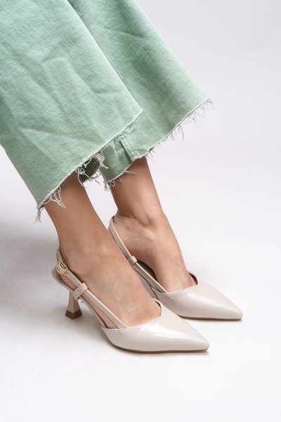 Women's Backless Pointed Toe Stiletto 0012725 Nude Patent Striped