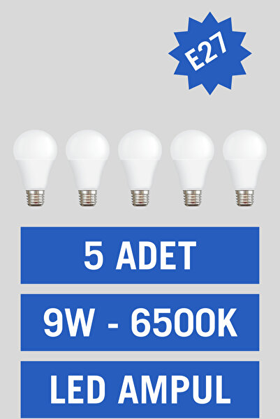 Пакет од 5 бели LED светилки од 9W, 85% заштеда на енергија, 6500K