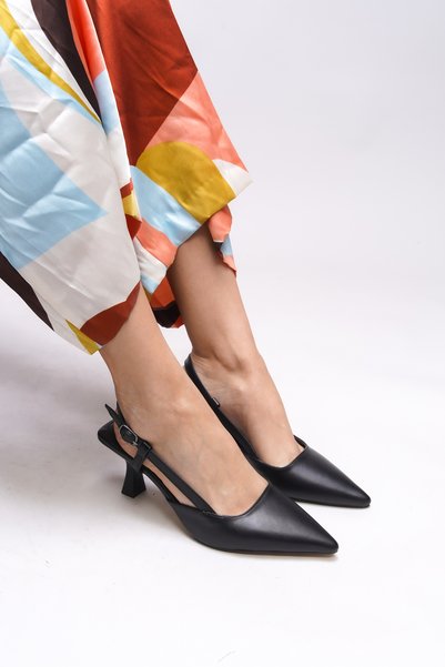 Evelniel Women's Open Back Pointed Toe Stiletto 001209 Black Skin