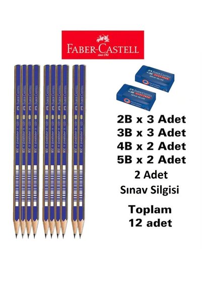 Graduated Pencil Set 10 Pieces Faber Exam Eraser 2 Pieces (2b 3 Pieces 3b 3 Pieces 4b 2 Pieces 5b 2 Pieces)