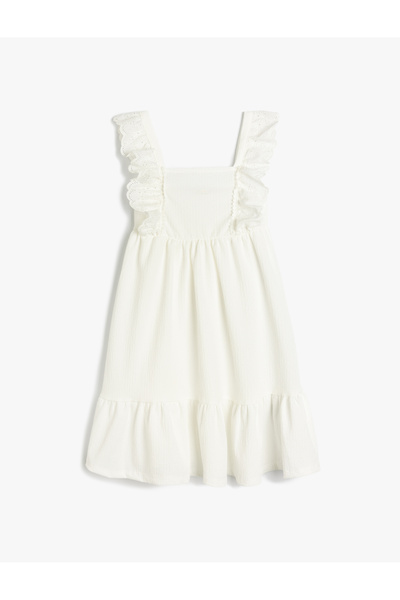Gipe Detailed Ruffled A-Line Strappy Lace Midi Dress