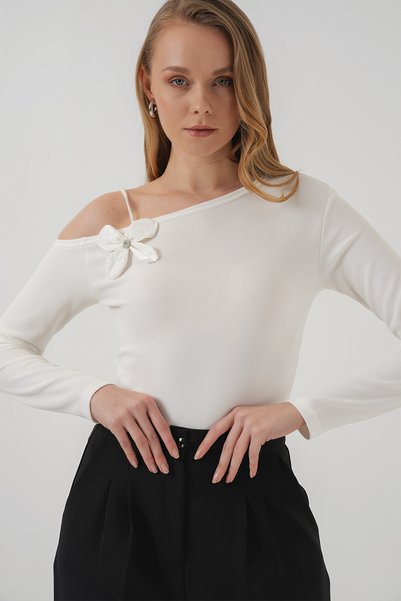 927 Boat Neck Long Sleeve Blouse - White