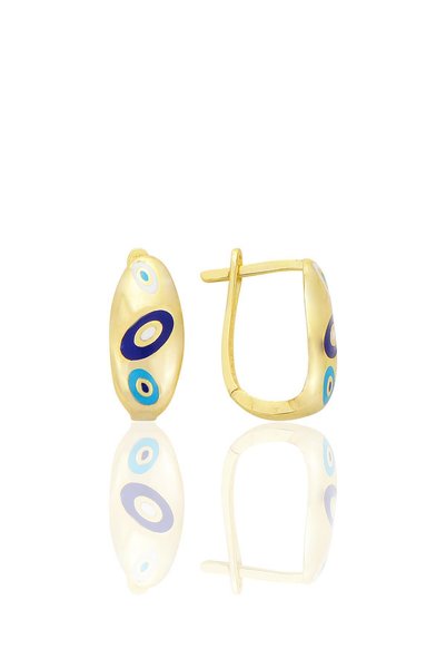 Silver Gold Gilded Evil Eye Enamel Fortuna J Earrings Sgtl12703Gold