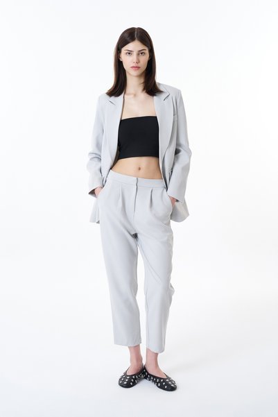 Elastic Waist Fabric Trousers Light Gray