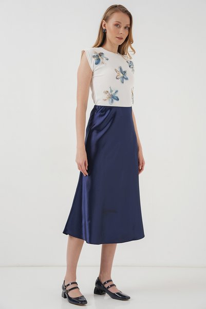 15806 Satin Skirt - Navy Blue