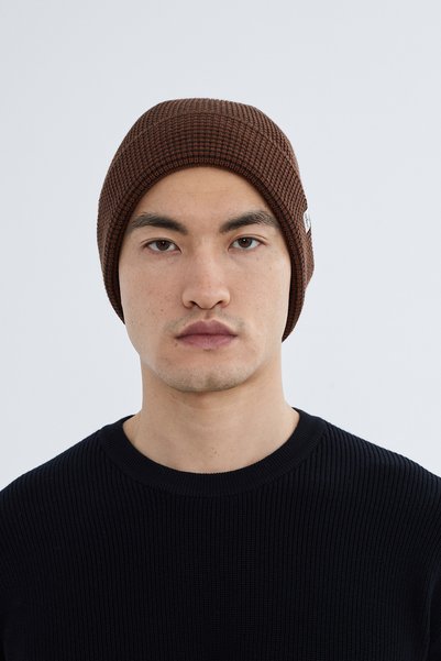 Men's Brown Acrylic Plain Logo Soft Knitwear Beret Basic Fold Winter Color-Blocking Skye