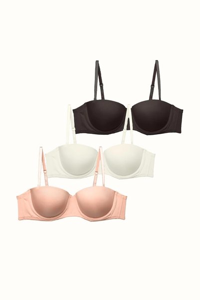 3-Pack Push Up Strapless Soft Padded Knitted Bra C38025 Black/White/Nude