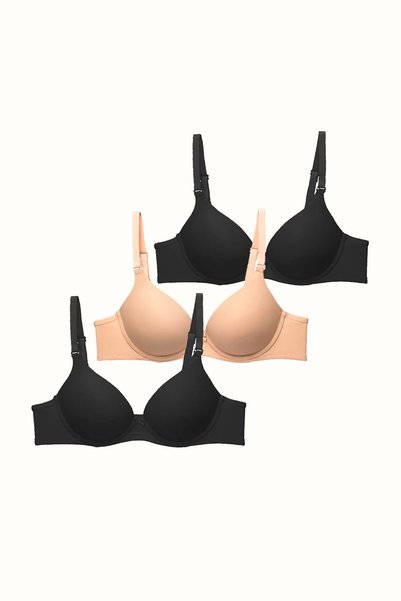 Push up Soft Knitted Bra - 3 Pack C37015 Black/Nude