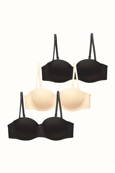 3 Pack Soft Knitted Strapless Bra - C37050 Black/Nude