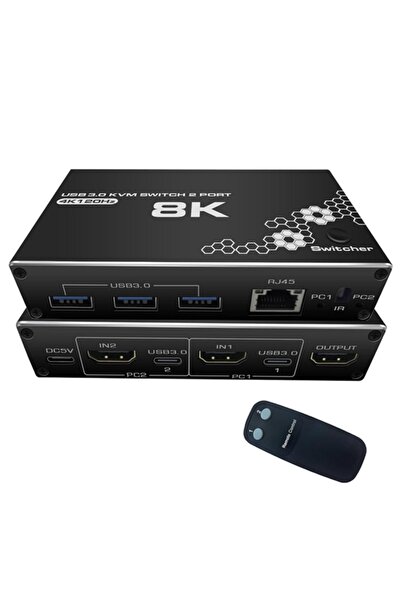 Usb 3.0 4k Hdmi Kvm далечински управуван прекинувач 2 порти Rj45 Ethernet PC куќиште тастатура глувче сплитер