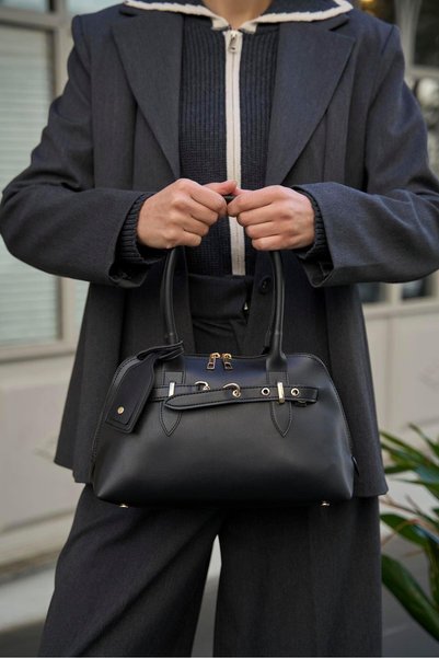 Black Women's Retro Bag with Gold Accessories