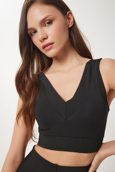 Styling Sports Bra with V-Neck Support - Black Lvx0009