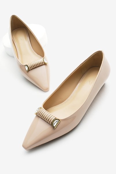 Women's Mink Neolit Sole Buckle Detailed Pointed Toe Ballerinas