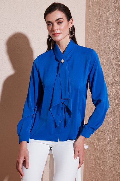 Standard Fit Rhinestone Button Scarf Collar Long Sleeve Shirt Shirt 611Go00333