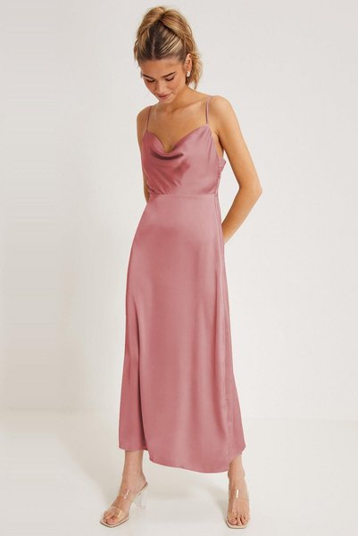 Powder Satin Cowl Neck Midi Dress Mg1708