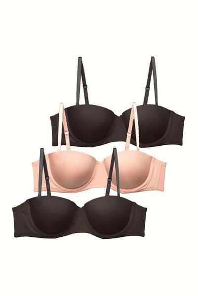 3-Pack Push up Strapless Soft Covered Knitted Bra C38025 Black/Skin