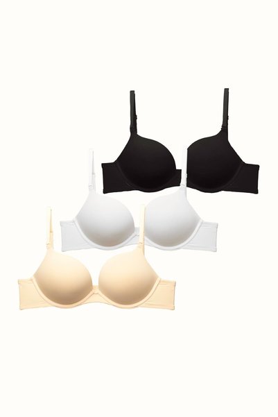 3-Pack Double Push up Soft Covered Knitted Bra C37030 Black/White/Skin