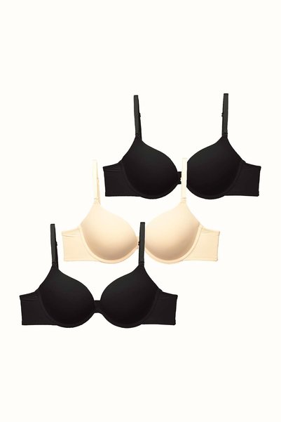 Double Push up Soft Knitted Bra 3 Pack - Black/Skin C37035