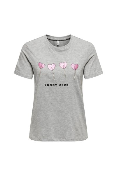 O Neck Printed Light Gray Women's T-Shirt Onlkita Life Reg S/S Lollipop Topbo