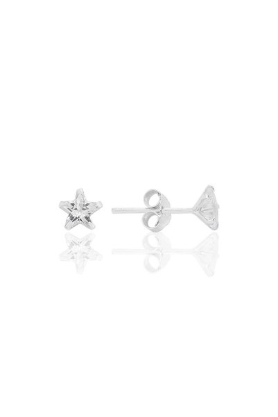 Silver Zircon Stone, Star Cut 5 mm Solitaire Earrings Sgtl12737Rodaj