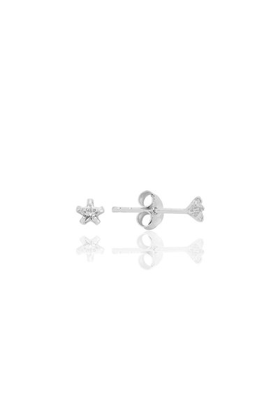 Silver Zircon Stone, Star Cut 3mm Solitaire Earring Sgtl12735Rodaj