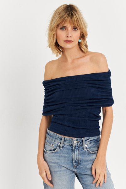 Women's Navy Blue Sleeveless Madonna Collar Blouse Tf51