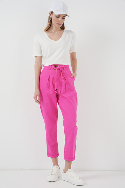 6660 Belted Linen Trousers - Fuchsia
