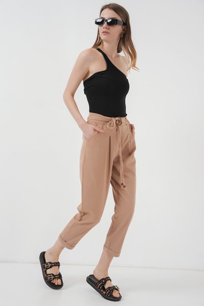6660 Belted Linen Trousers - Biscuit