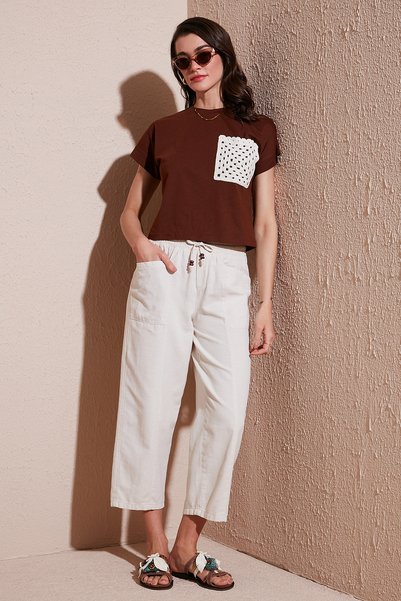 Cotton Relaxed Fit High Waist Wide Short Leg Pants Pants 668Yp5318