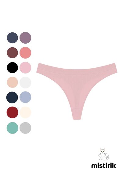 Paulo Model Ribbed Stretchy Fabric String Thong Light Pink Color