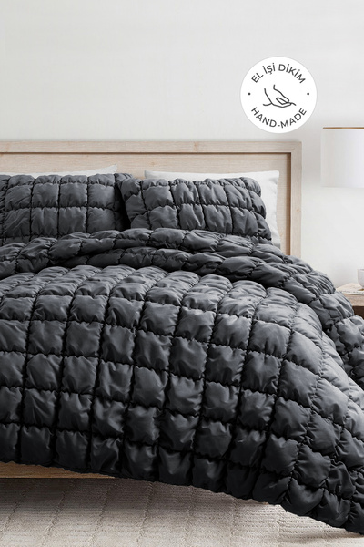 Puff Bedspread Set Single Size Handmade Cotton Quilt Sleeping Set 2 Pieces Filled Luxury Anthracite