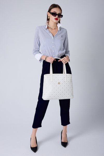 White Women's Hand and Shoulder Bag 05Fo25Y5036