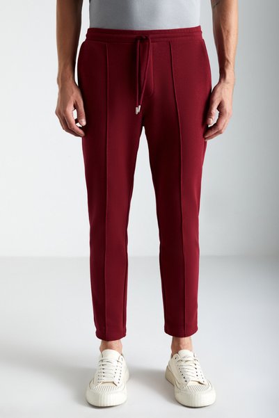 Scuby Men's Diagonel Organic Fabric Fleece-Free Ribbed 3-Pocket Jogger Burgundy Sweatpants