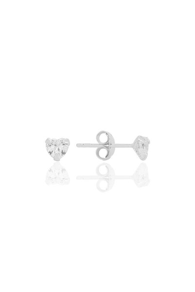 Silver Zircon Stone, Heart Cut 4mm Solitaire Earring Sgtl12739Rodaj