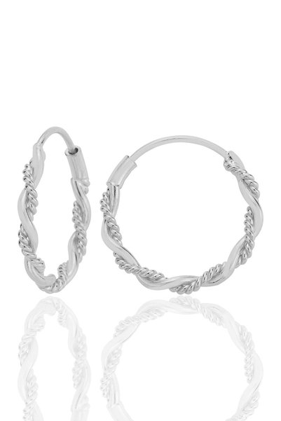 Silver Inlaid Double Twisted 18 mm Hoop Earrings Sgtl12751Rodaj