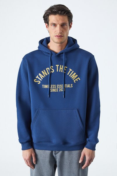 Wulf Men's Organic Fabric Fleece Inside Soft Kangaroo Pocket Hooded Navy Blue Sweatshirt