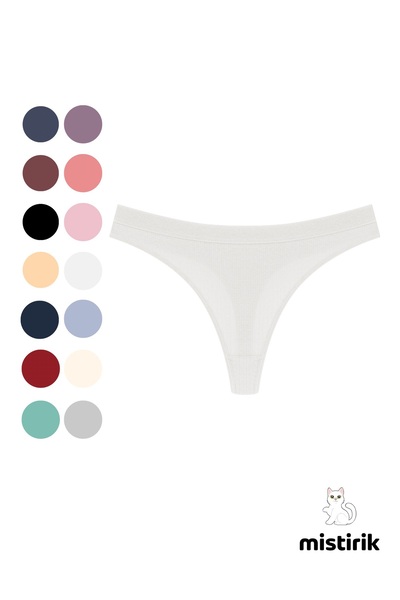 Paulo Model Ribbed Stretchy Fabric String Thong White Color