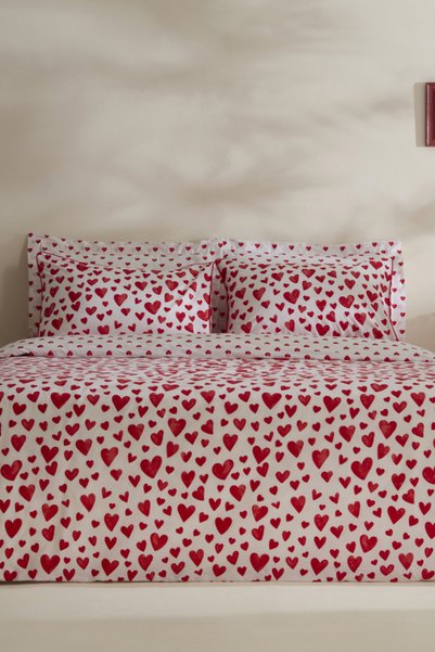 Amour Bliss 100% Cotton Double Duvet Cover Set Red