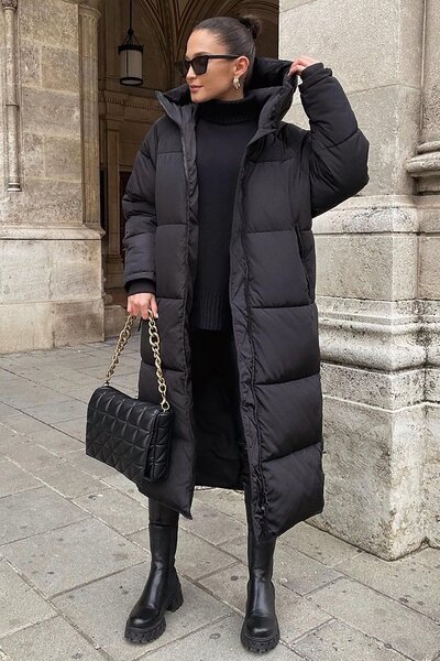 Mad Girls Black Long Puffer Coat Mg1303