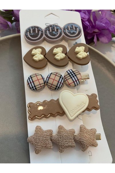 Set of 5 Beige Heart Star Smiley Face Buckles
