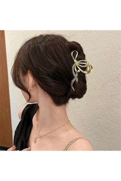Gold Pearl Bow Hair Clip