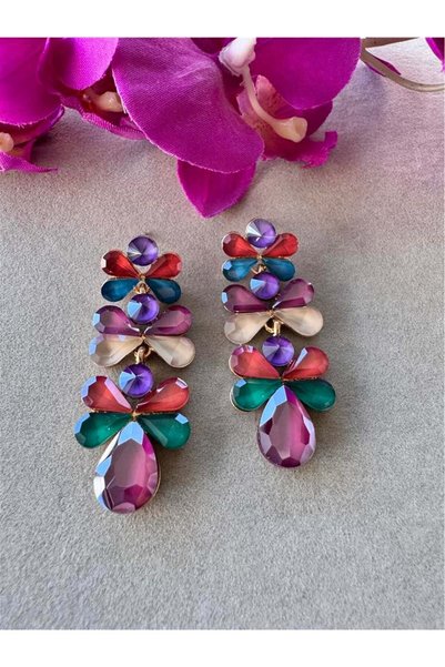 Long Earrings with Colorful Stones
