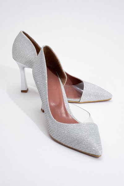 653 Lame Silvery Heeled Women's Shoes