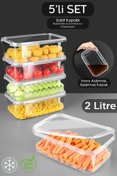 5 Pieces Leak Proof Self-Covered Fit for Deep Freezer Storage Container Organizer Food Container 2 Lt