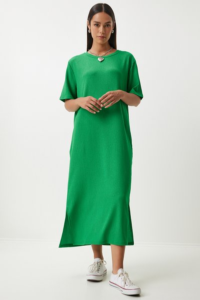Loose Long Summer Knitted Dress Green Ldz0002